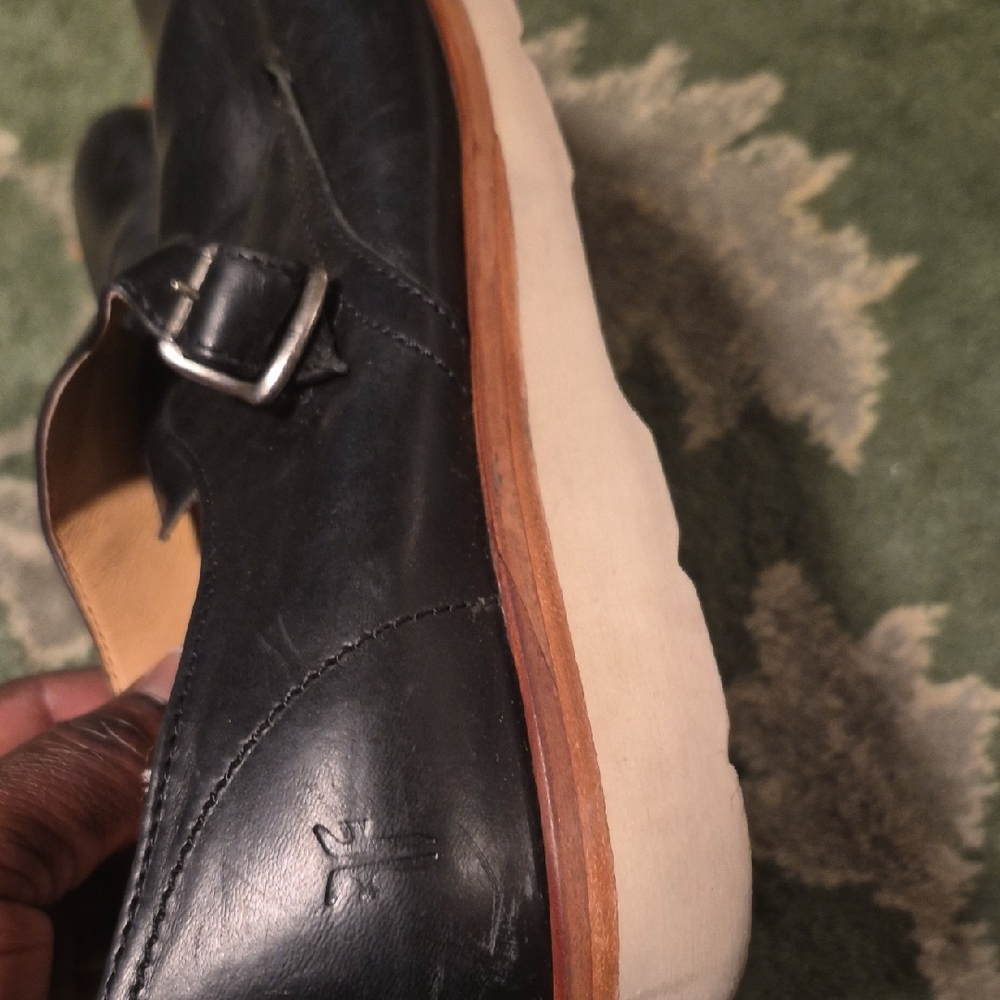 Frye Black Leather Women's Moccasin Monk Strap Shoes - Picture 5 of 15